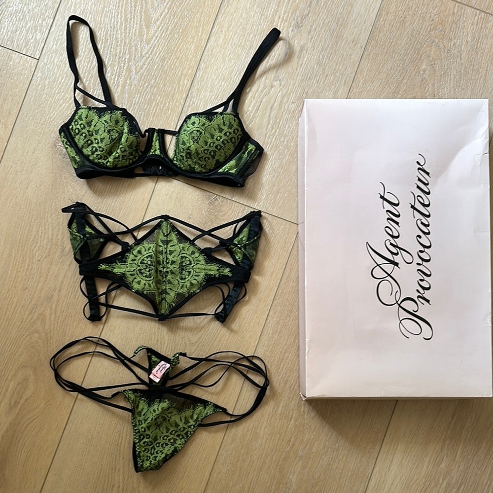 Agent Provocateur Green and Black Lingerie Set